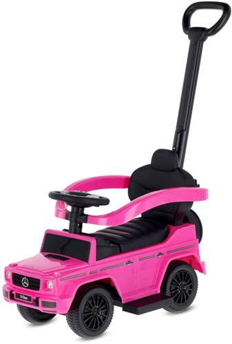 SUN BABY Mercedes-Benz G Loopauto 3-in-1 met Duwstang - Rubberen Wielen - Vanaf 12 Maanden - rubberen wielen, voetsteunen, geluiden, opbergvak - Roze