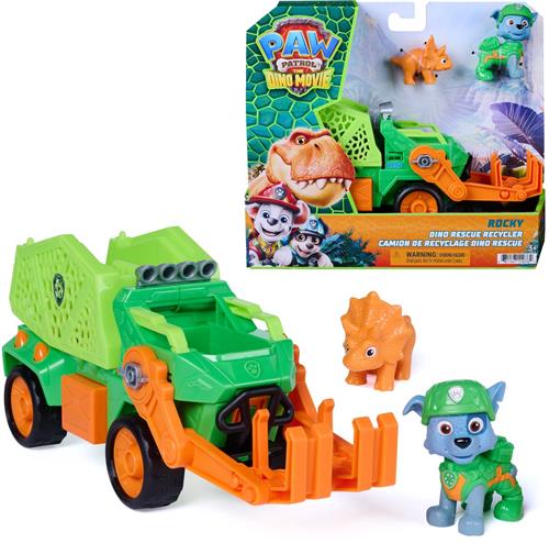 PAW Patrol: The Dino Movie, Rocky Dino Rescue Recycler met geheim vak en werkende klauw, 2 actiefiguren en voertuig