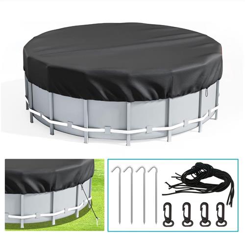 1 Ronde Zwembadhoes - 366 Ã— 20 cm - Gebruiksvriendelijk - Water- en stofbestendig - Multifunctionele Zwembadhoes - Inclusief grondpinnen en telescopisch touw - Opvouwbaar - Zwart
