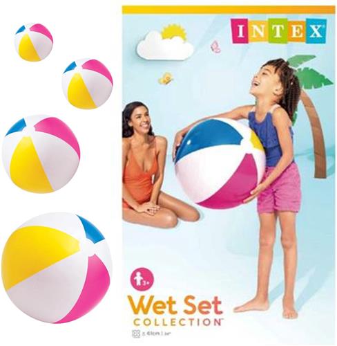 Intex opblaasbare strandbal | 61 cm | Blauw, Geel, roze en Wit | Zomer | Zwembad | Strand | Speelplezier