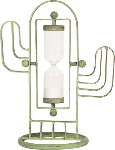 Clayre & Eef Zandloper 28 cm Groen Ijzer Cactus Kookwekker Eierwekker