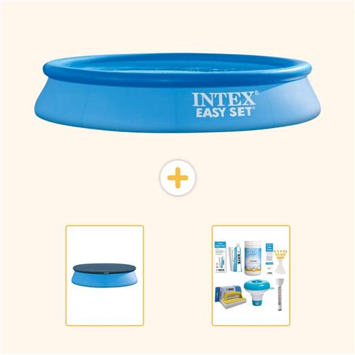 Intex Rond Opblaasbaar Easy Set Zwembad - 305 x 61 cm - Blauw - Inclusief Afdekzeil - Onderhoudspakket - 3-delig