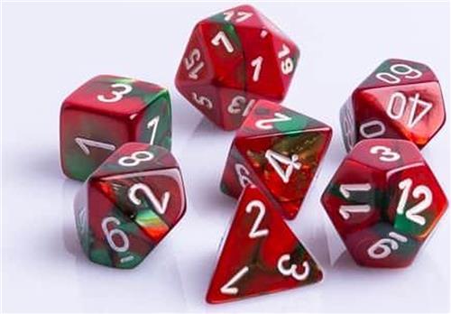 Polydice 7 Dobbelstenenset GemÃªleerd Groen Rood met Wit