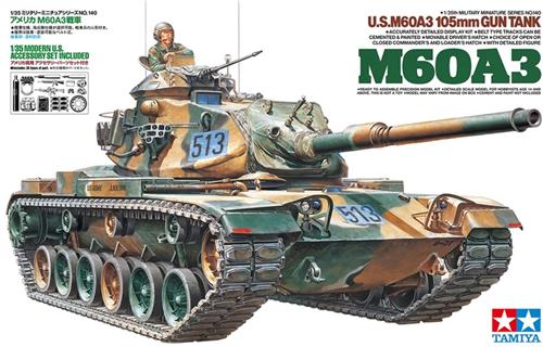 Tamiya Modelbouwpakket Militaire voertuigen - 35140 M60A3 105mm Gun Tank met Modern U.S. Accessoire Set en 1 Figuur - Amerikaanse Gevechtstank Plastic - 1:35 - Modelbouw