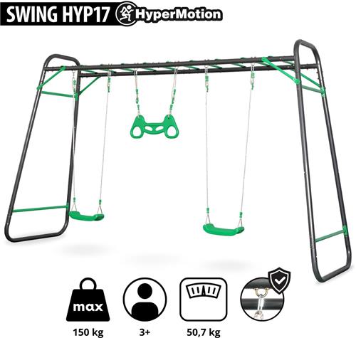 HyperMotion XXL Tuinschommel met Klimladder en Gymtrapeze  Dubbele Schommel voor Kinderen  Stalen Frame  Tot 150 kg
