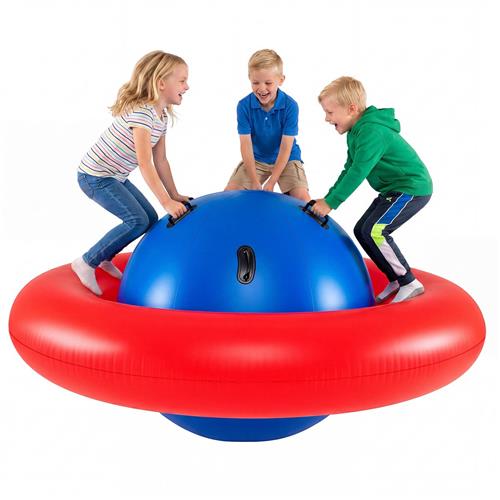 COSTWAY Opblaasbare koepelwipstoel voor kinderen, 223 cm hoge wipstoel om op te rollen, kantelen, klimmen en springen, met 6 geÃ¯ntegreerde handgrepen, buitenwipstoel voor kinderen vanaf 5 jaar, rood + blauw