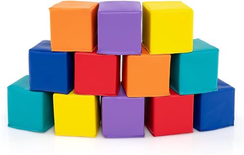 COSTWAY Zachte Schuimrubberen Bouwstenen voor Babys en Kinderen  12-delige Set, 14x14 cm, Veilige en Kleurrijke Klimblokken van EPE Schuim met PU-Hoes, Veelzijdig Speelgoed voor 1+ Jaar