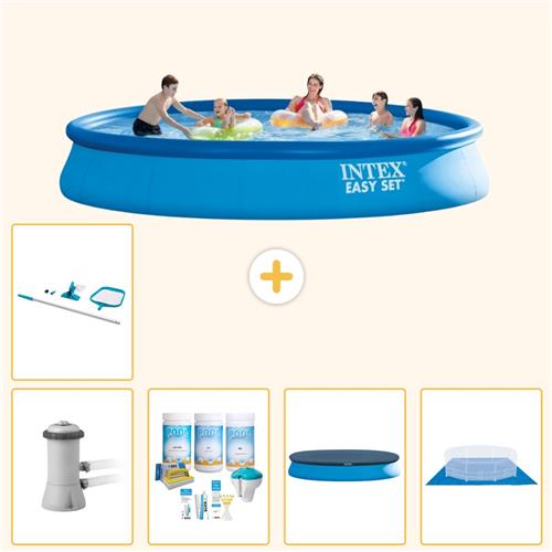 Intex Rond Opblaasbaar Easy Set Zwembad - 457 x 84 cm - Blauw - Inclusief Pomp - Onderhoudspakket - Afdekzeil - Grondzeil - Schoonmaakset - 6-delig