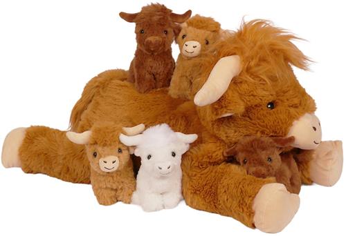 PIA Soft Toys - Pluche Knuffeldier - Schotse hooglander mama 61 cm met 5 baby's 14 cm