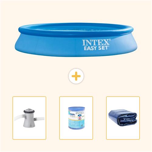Intex Rond Opblaasbaar Easy Set Zwembad - 305 x 61 cm - Blauw - Inclusief Zwembadfilterpomp - Filter - Solarzeil - 4-delig