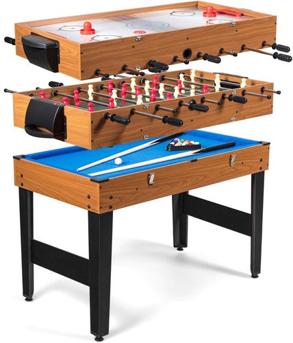 COSTWAY 3-in-1 multifunctionele speeltafel, tafelvoetbaltafel met tafelvoetbal, biljart en airhockey, multifunctionele tafel met metalen frame en accessoires, kickert voor kinderen en volwassenen