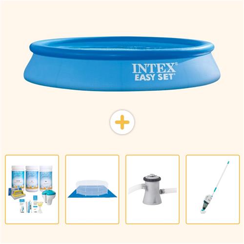 Intex Rond Opblaasbaar Easy Set Zwembad - 305 x 61 cm - Blauw - Inclusief Onderhoudspakket - Grondzeil - Zwembadfilterpomp - Stofzuiger - 5-delig