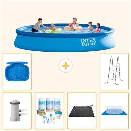Intex Rond Opblaasbaar Easy Set Zwembad - 457 x 84 cm - Blauw - Inclusief Pomp - Onderhoudspakket - Solar Mat - Grondzeil - Voetenbad - Ladder - 7-delig