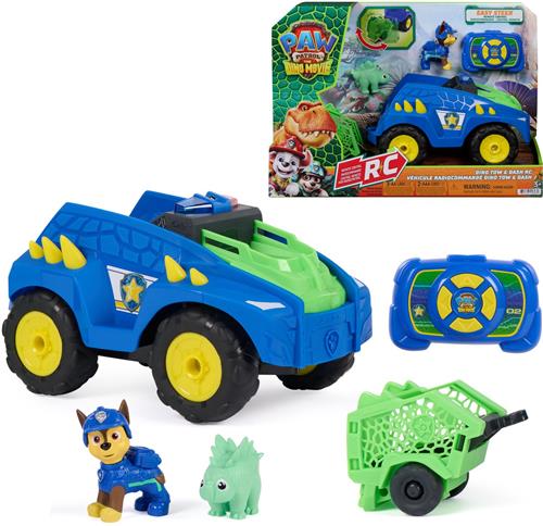 PAW Patrol: The Dino Movie, Dino Tow & Dash RC, Eenvoudig op afstand te besturen voertuig met Chase- en Stegosaurus-actiefiguren
