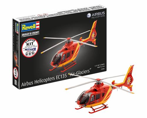 Revell Modelbouwpakket Helikopters - 74986 Airbus Helicopters EC135 Air-Glaciers - Zwitserse Reddingshelikopter - Starter Kit Plastic - 1:72 - Modelbouw