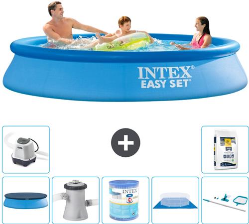 Intex Rond Opblaasbaar Easy Set Zwembad - 305 x 61 cm - Blauw - Inclusief Afdekzeil - Zwembadfilterpomp - Filter - Grondzeil - Schoonmaakset - Zoutwatersysteem - Zwembadzout - 8-delig