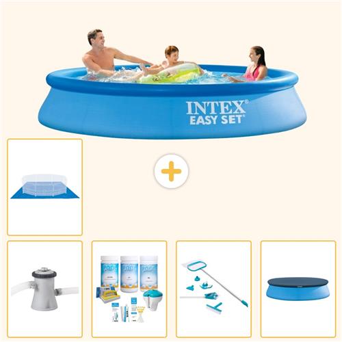 Intex Rond Opblaasbaar Easy Set Zwembad - 305 x 61 cm - Blauw - Inclusief Pomp - Onderhoudspakket - Schoonmaakset - Afdekzeil - Grondzeil - 6-delig