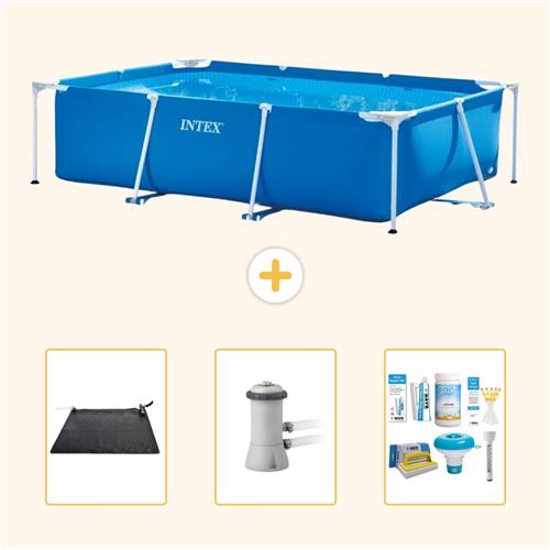 Intex Rechthoekig Frame Zwembad - 300 x 200 x 75 cm - Blauw - Inclusief Solar Mat - Zwembadfilterpomp - Onderhoudspakket - 4-delig