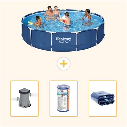 Bestway Rond Steel Pro Zwembad - 396 x 84 cm - Blauw - Inclusief Pomp - Filter - Solarzeil - 4-delig