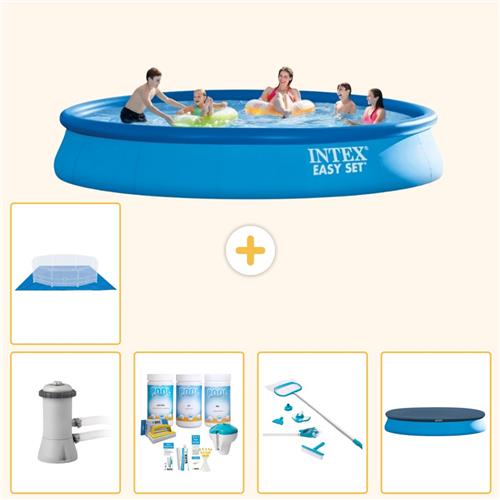 Intex Rond Opblaasbaar Easy Set Zwembad - 457 x 84 cm - Blauw - Inclusief Pomp - Onderhoudspakket - Schoonmaakset - Afdekzeil - Grondzeil - 6-delig