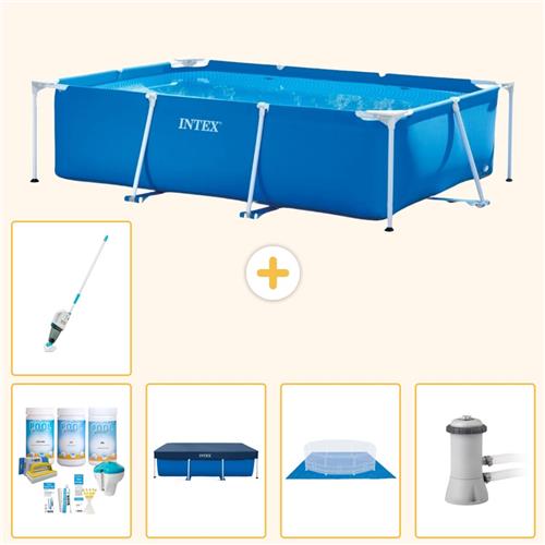 Intex Rechthoekig Frame Zwembad - 300 x 200 x 75 cm - Blauw - Inclusief Onderhoudspakket - Afdekzeil - Grondzeil - Zwembadfilterpomp - Stofzuiger - 6-delig