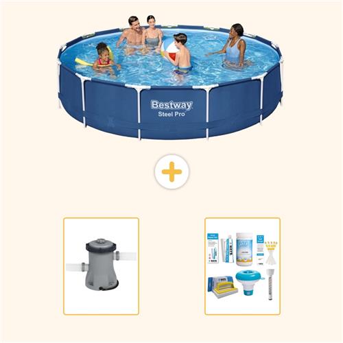 Bestway Rond Steel Pro Zwembad - 396 x 84 cm - Blauw - Inclusief Pomp - Onderhoudspakket - 3-delig