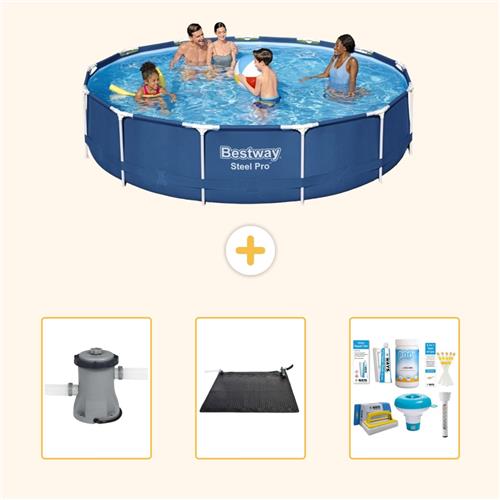 Bestway Rond Steel Pro Zwembad - 396 x 84 cm - Blauw - Inclusief Pomp - Solar Mat - Onderhoudspakket - 4-delig