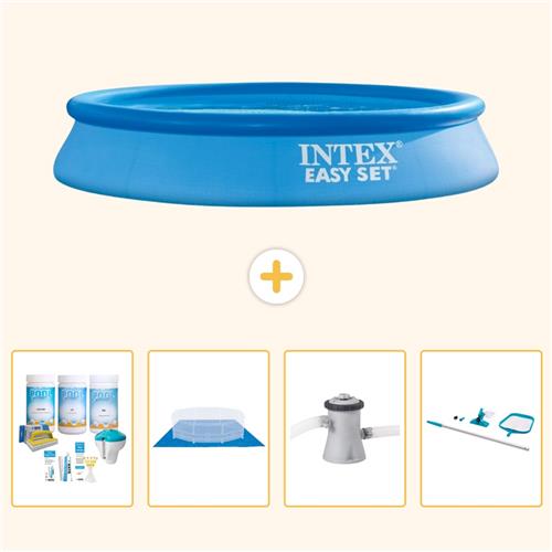 Intex Rond Opblaasbaar Easy Set Zwembad - 305 x 61 cm - Blauw - Inclusief Onderhoudspakket - Grondzeil - Zwembadfilterpomp - Schoonmaakset - 5-delig
