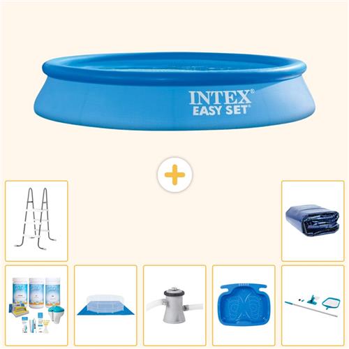 Intex Rond Opblaasbaar Easy Set Zwembad - 305 x 61 cm - Blauw - Inclusief Onderhoudspakket - Grondzeil - Zwembadfilterpomp - Voetenbad - Ladder - Schoonmaakset - Solarzeil - 8-delig