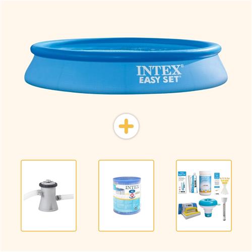Intex Rond Opblaasbaar Easy Set Zwembad - 305 x 61 cm - Blauw - Inclusief Zwembadfilterpomp - Filter - Onderhoudspakket - 4-delig