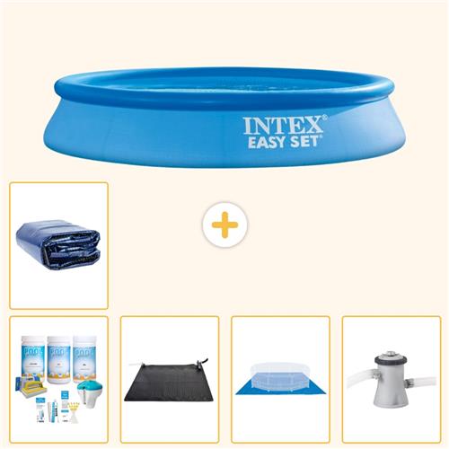 Intex Rond Opblaasbaar Easy Set Zwembad - 305 x 61 cm - Blauw - Inclusief Onderhoudspakket - Solar Mat - Grondzeil - Zwembadfilterpomp - Solarzeil - 6-delig