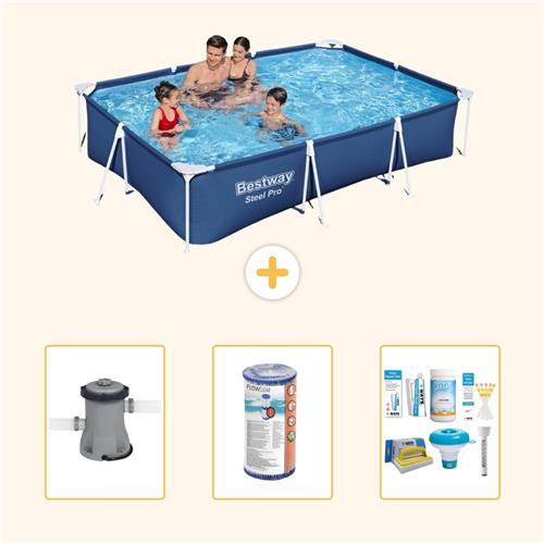 Bestway Rechthoekig Steel Pro Zwembad - 300 x 201 x 66 cm - Blauw - Inclusief Pomp - Filter - Onderhoudspakket - 4-delig