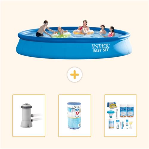 Intex Rond Opblaasbaar Easy Set Zwembad - 457 x 84 cm - Blauw - Inclusief Pomp - Filter - Onderhoudspakket - 4-delig