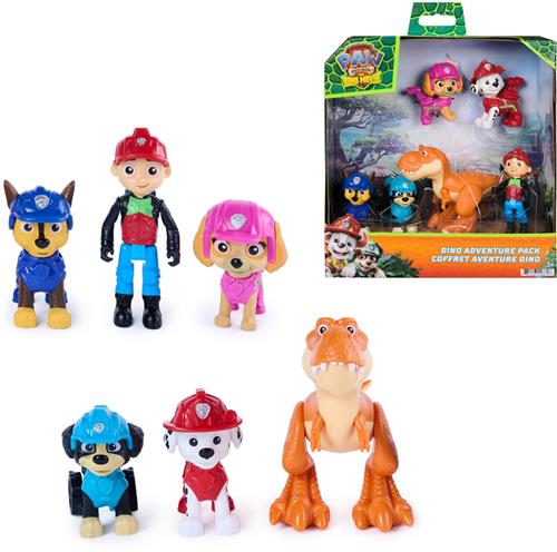 PAW Patrol - De Dino Film - Dino-avonturenpakket, verzamel 6 actiefiguren waaronder Ryder, Rex en Timmy de T. rex, dinosaurusspeelgoed