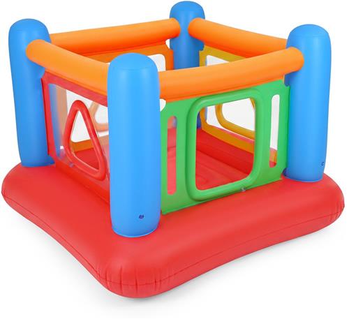 COSTWAY Springkasteel, Opblaasbaar Kasteel met 4 Deuren voor Kinderen, 160 x 160 x 125 cm (Rood + Blauw)