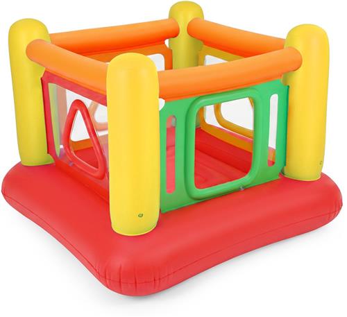 COSTWAY Springkasteel, Opblaasbaar Kasteel met 4 Deuren voor Kinderen, 160 x 160 x 125 cm (Rood + Geel)