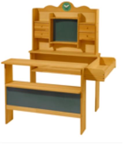 COSTWAY Kinderwinkel met vakken, laden, zijtoonbank en bord, hout | dennenhout, voor kinderen vanaf 3 jaar, 111 x 81,5 x 119 cm