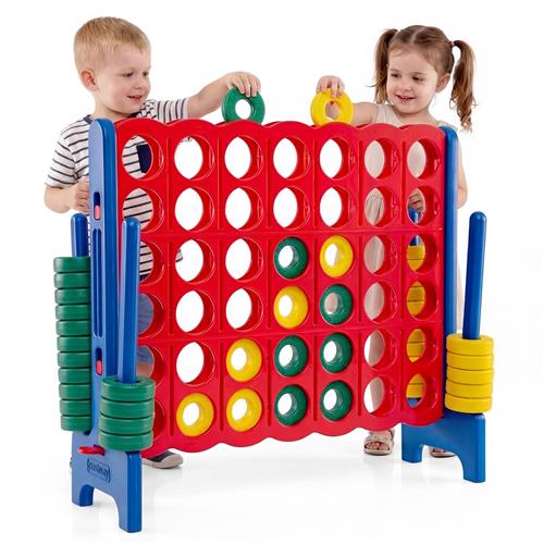 COSTWAY 4-wint spel, 4 speelbordsets, vier in een rij spel met 42 jumbo-ringen en schuifregelaars voor snel opnieuw starten voor kinderen en volwassenen (blauw)