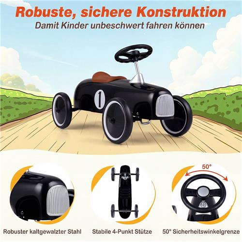 COSTWAY Rijauto van metaal voor kinderen vanaf 1 jaar (Zwart) | draagbaar rijvoertuig met stuurbegrenzing, comfortabele zit, antislipwielen, indoor/outdoor kinderauto voor jongens/meisjes