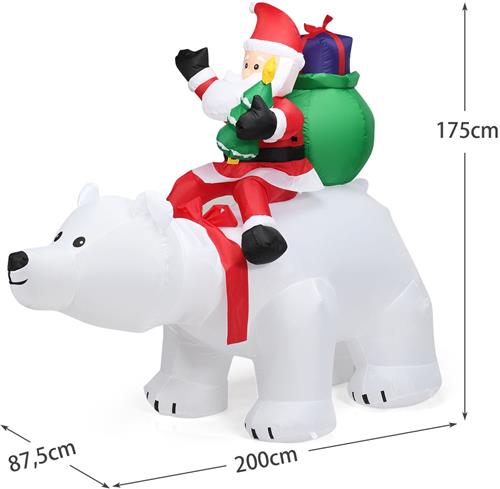 SureDealÂ® - Opblaasbare kerstfigur - Ijsbeer - Rijdende Kerstman Kerstfiguur - LED Kerstdecoratie - 200x87,5x175 cm - Zoals op de foto