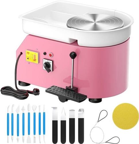 Pottenbakkersschijf  Keramiek Draaischijf  Boetseerschijf  Klei Draaitafel  Elektrische Pottenbakmachine  Roze  25 cm Diameter  350W Met Voetpedaal