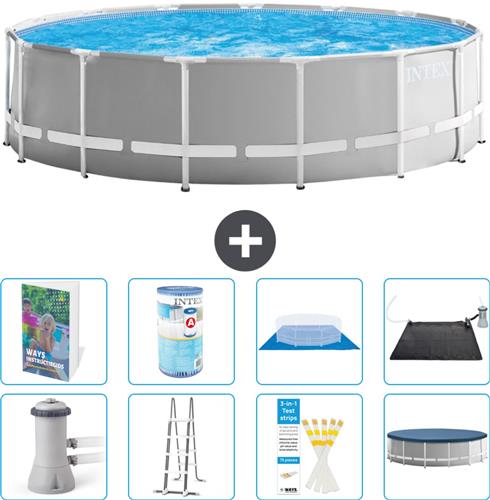 Intex Rond Prism Frame Zwembad - 457 x 122 cm - Grijs - Inclusief Pomp - Ladder - Grondzeil - Afdekzeil - Filter - Solar Mat - 9-delig