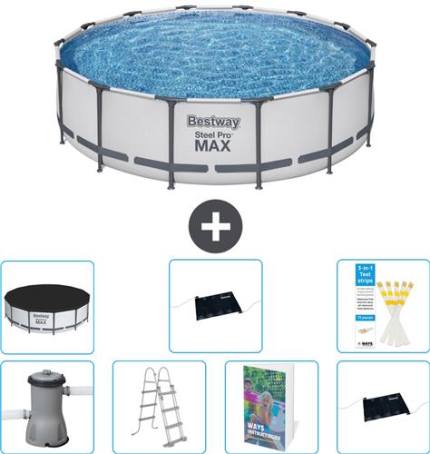 Bestway Rond Steel Pro MAX Zwembad - 427 x 107 cm - Grijs - Inclusief Pomp - Ladder - Afdekzeil - Solar Mat - Solar Mat - 8-delig