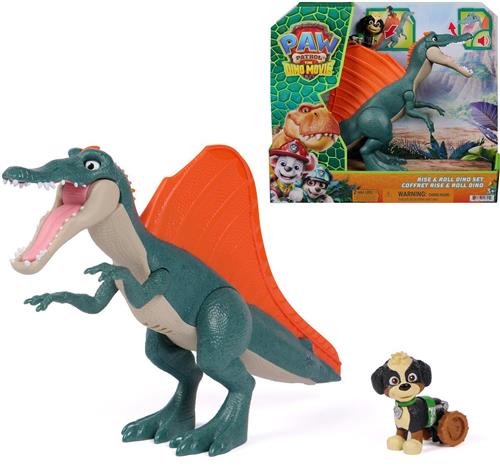 PAW Patrol - De Dino Film Rise & Roll Dino Set bevat speelgoeddinosaurus Spinosaurus van 17,7 cm met geluiden en Rex-actiefiguur