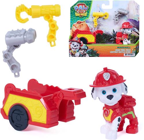 PAW Patrol - De Dino Film - Marshall Dino-gereedschapsset, actiefiguur van 6,3 cm met koppelbare reddingstrailer en 2 verwisselbare gereedschappen