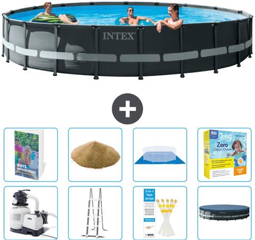 Intex Rond Ultra XTR Frame Zwembad - 610 x 122 cm - Inclusief Pomp - Ladder - Grondzeil - Afdekzeil - Filterzand - Onderhoudspakket - 9-delig