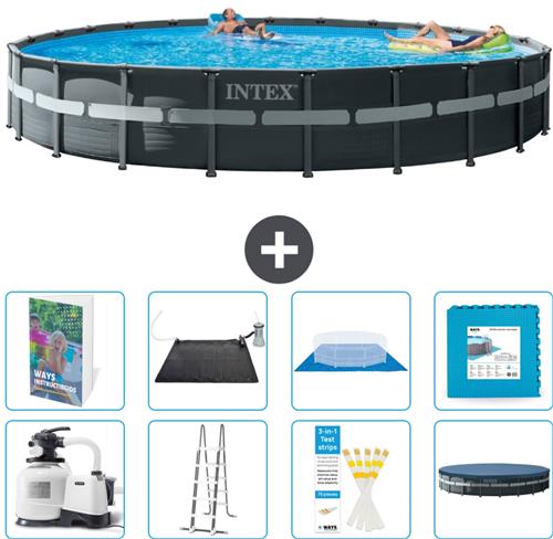 Intex Rond Ultra XTR Frame Zwembad - 732 x 132 cm - Inclusief Pomp - Ladder - Grondzeil - Afdekzeil - Solar Mat - Vloertegels - 9-delig