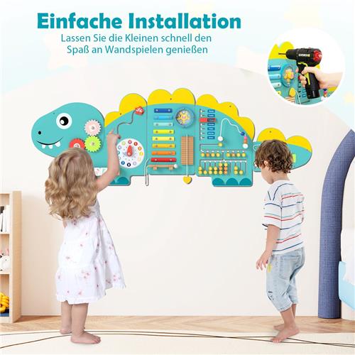 COSTWAY Montessori Motorikbord, 11-in-1 Busy Board Hout met Blokken & Xylofoon & Telraam, Montessori Speelgoed, Motoriekbord voor Kinderen vanaf 1 jaar (Groen)