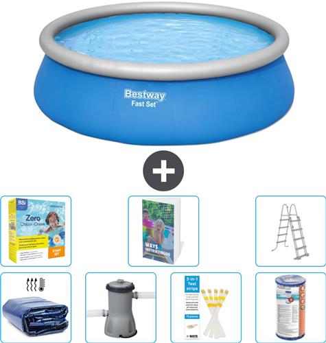 Bestway Rond Opblaasbaar Fast Set Zwembad - 457 x 122 cm - Blauw - Inclusief Pomp - Ladder - Filter - Onderhoudspakket - Solarzeil - 8-delig