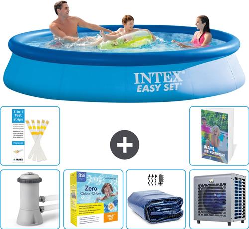 Intex Rond Opblaasbaar Easy Set Zwembad - 366 x 76 cm - Blauw - Inclusief Pomp - Onderhoudspakket - Solarzeil - Warmtepomp - 7-delig